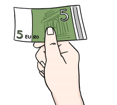 Bild von einer Person, die einem 5 Euro Schein übergibt